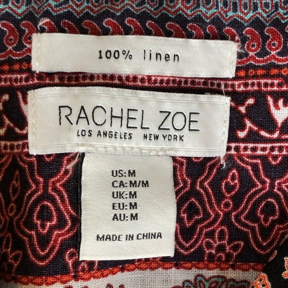 Rachel Zoe Linen Aztec Tribal Print Crop Top‎ Blouse Button Front Size M - Picture 12 of 15